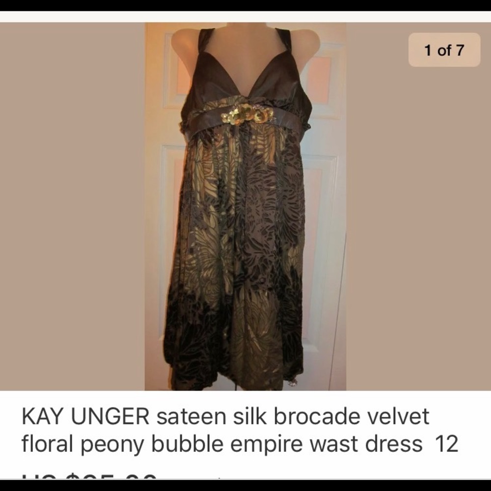 KAY UNGER peony brocade silk empire waist dress 12